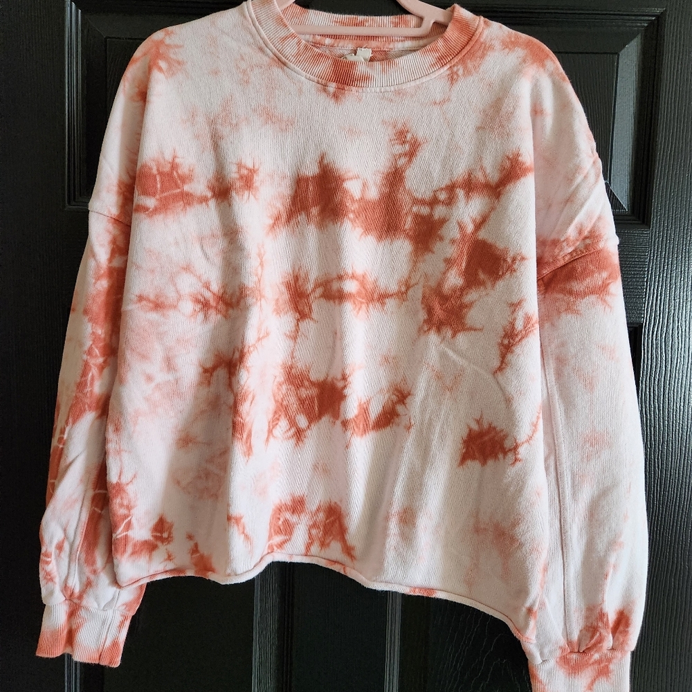 ELAN Cropped Tie Dye Pullover Sweatshirt Orange Cream Raw Hem Medium - Picture 3 of 15